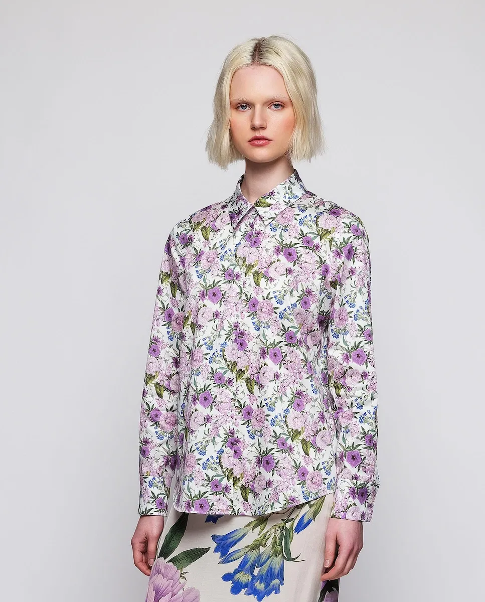 

Женская рубашка с цветочным принтом из хлопка Mirto, белый/фиолетовый