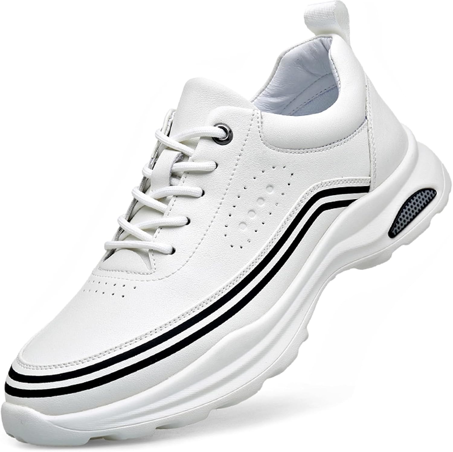 

Мужские кожаные кроссовки на шнуровке, повседневные, легкие, с комфортной низкой подошвой, мягкой стелькой, для ходьбы, модные теннисные и беговые спортивные туфли Qijozxn, белый