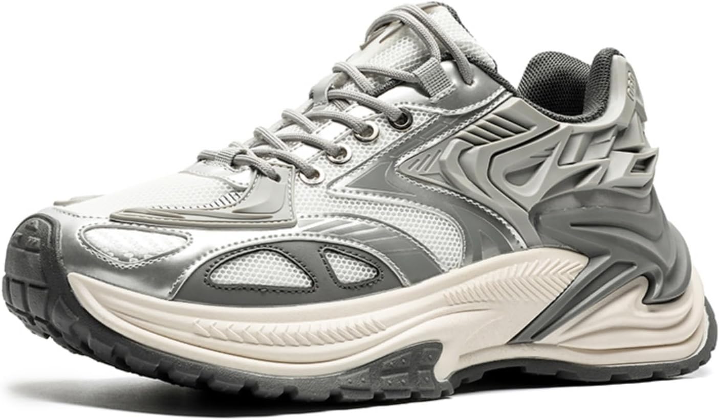 

Мужские кроссовки Netehadi, дышащие, из сетки и кожи, на шнуровке, с массивной платформой, повседневные, нескользящие, с круглым носком, для вождения, прогулок, тенниса, бега, стиль «Dad Sneakers», белый