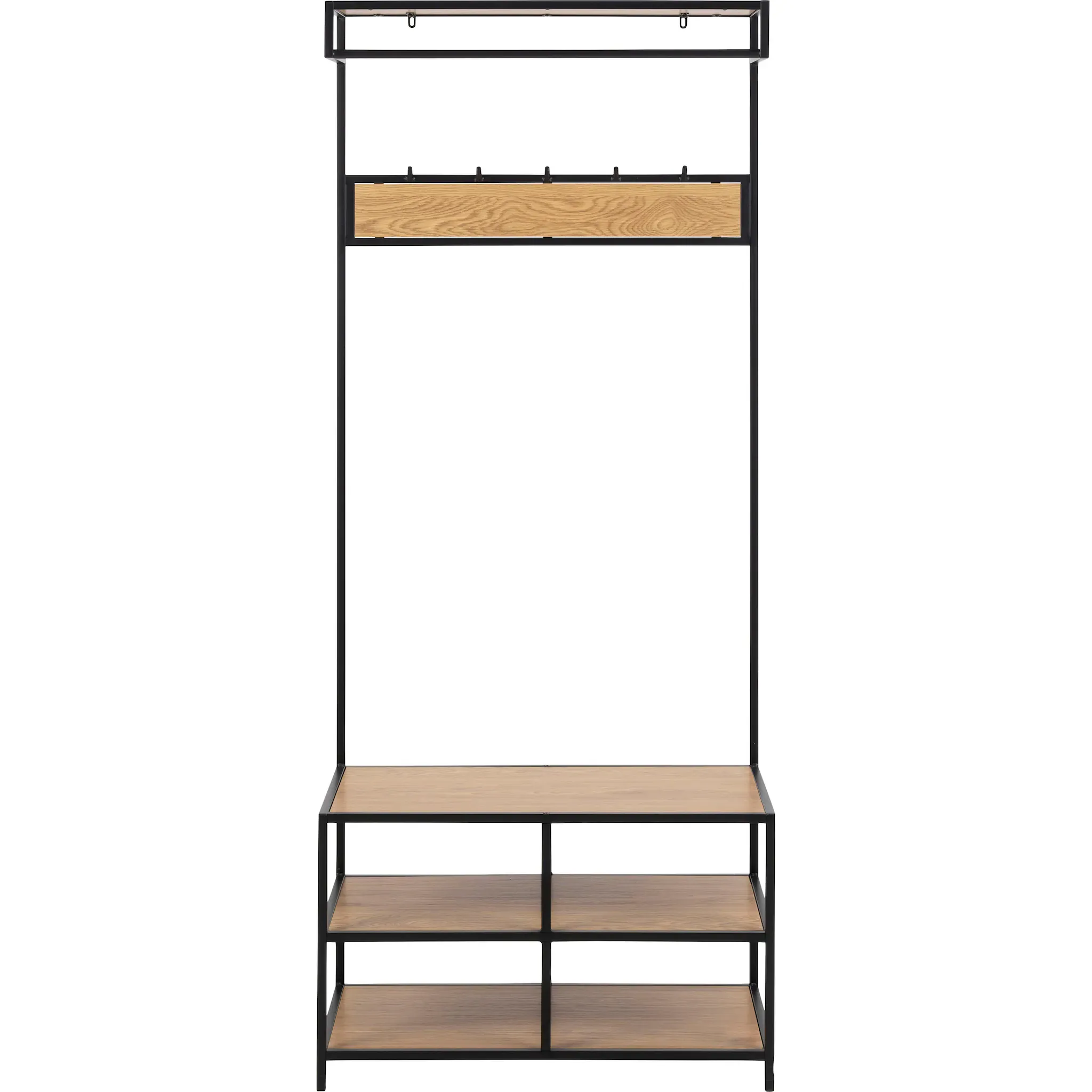 

ACTONA GROUP Вешалка для одежды, (1 шт., 1), металлический каркас в индустриальном стиле, 3 полки, 5 крючков, ширина 77 см, цвет matt Wildeiche / matt schwarz