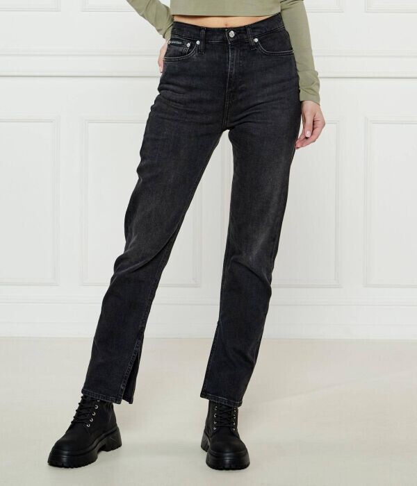 

Джинсы женские Calvin Klein Jeans прямого кроя с разрезами, черный