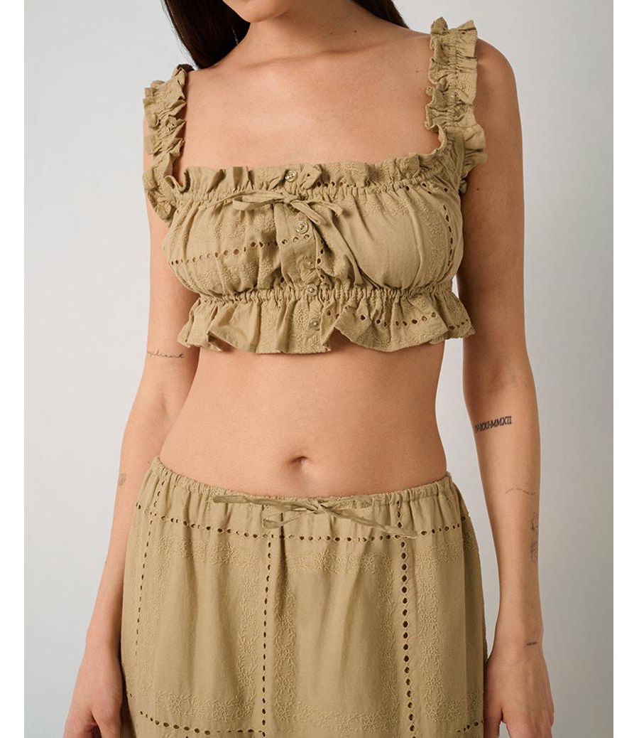 

Женский укороченный топ с рюшами и пуговицами WeWoreWhat, Oat multi