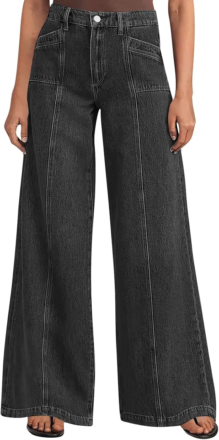 Джинсы свободные, Women's Wide Leg High Waisted Denim Pants, черный