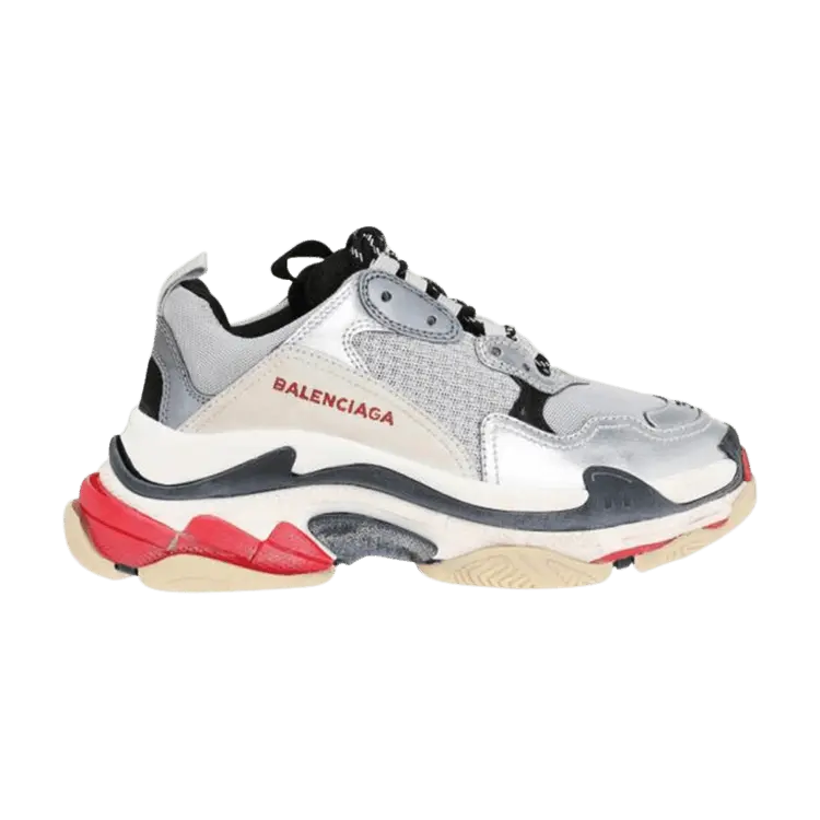 Кроссовки Balenciaga Wmns Triple S Sneaker Silver Black Red, серебряный