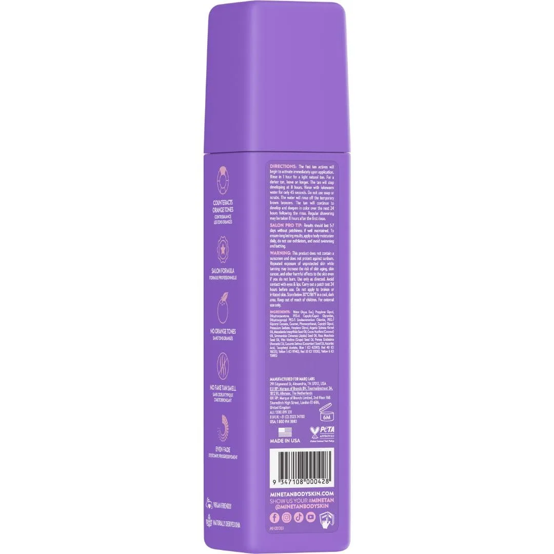 Minetan Self Tan Foam Violet - 1 Hour Express, мусс для автозагара для темного бронзового оттенка, лосьон для лица и тела, ультраувлажняющее сияние, Vegan & Paraben Free, 200 мл 198 мл (1 шт.) Minetan Body.Skin, Super Dark — фото 2