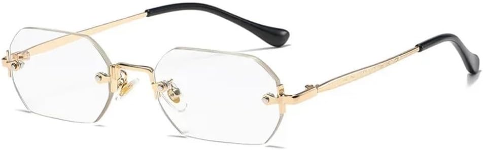 

Солнцезащитные очки без оправы, прямоугольной формы, маленькие, мужские и женские, металлические, золотистые, многоугольные, синие, UV400, без оправы HYYZZC, Gold Transparent