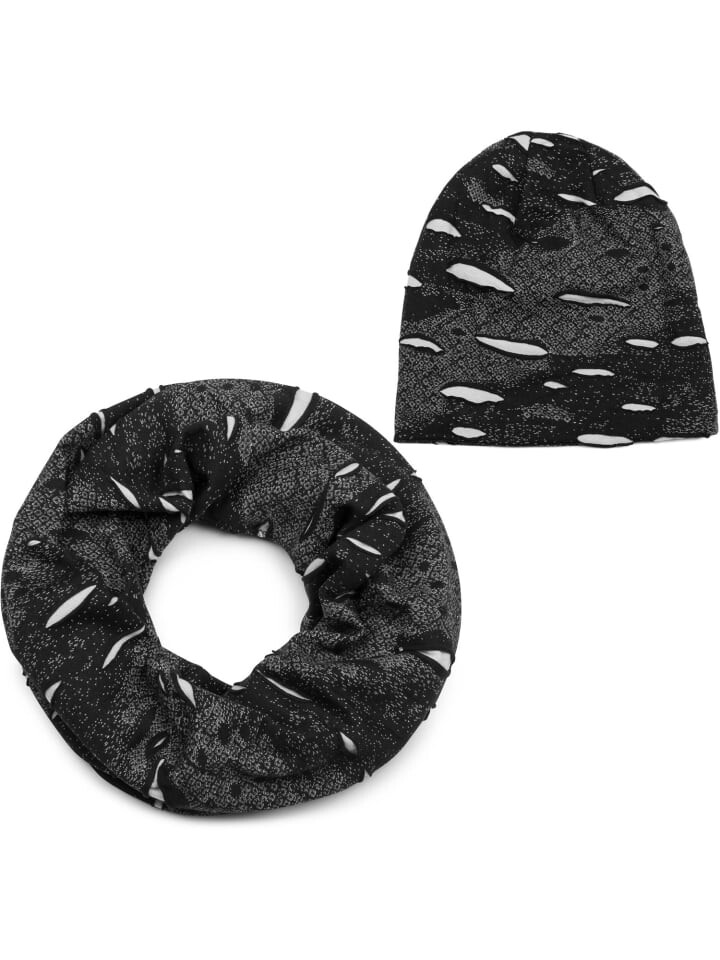 

Шарф styleBREAKER Loop und Beanie Mütze Set, цвет schwarz-weiß