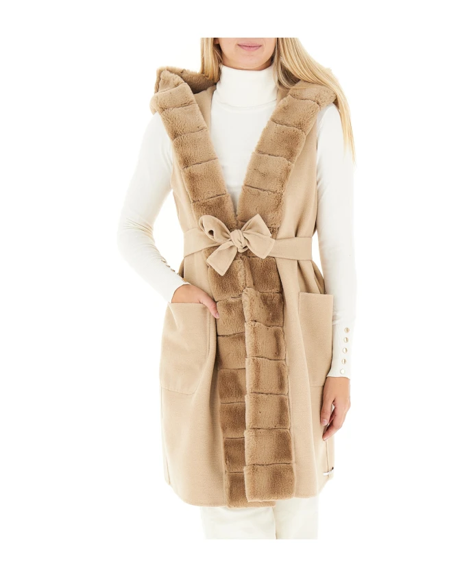 

Бежевый жилет Formosa с рукавами и меховой отделкой Marella, бежевый