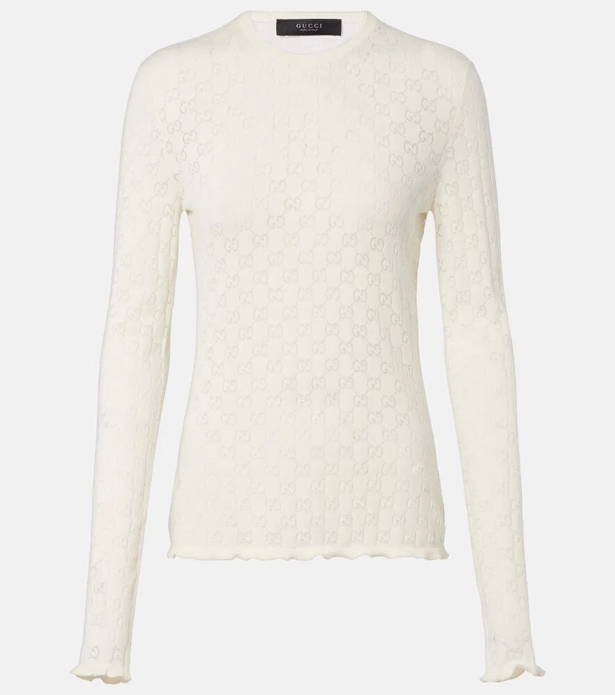 Футболка Gucci GG, вытравленный рисунок, белый