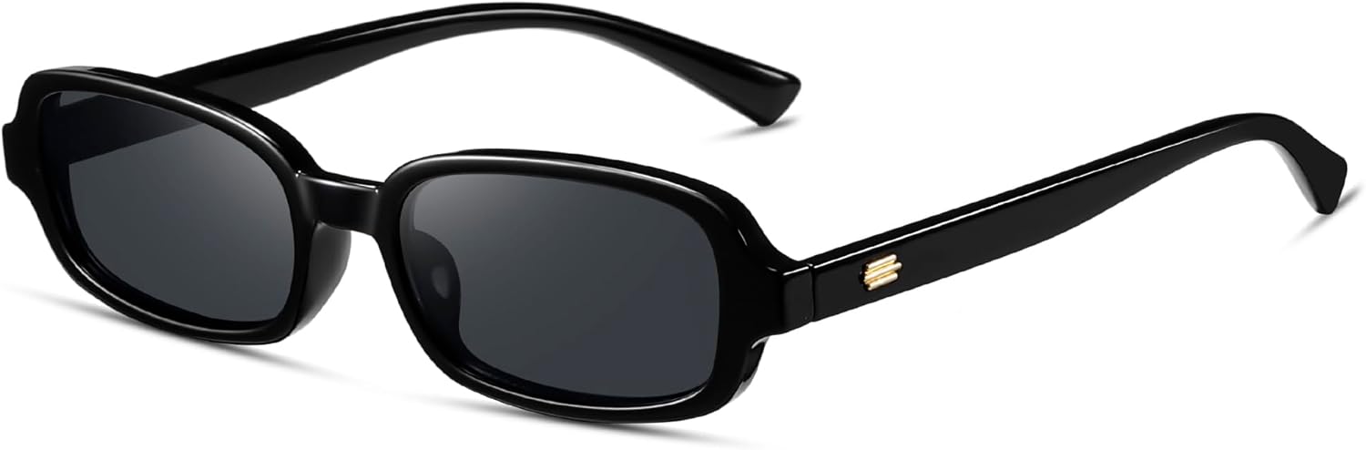 

Женские солнцезащитные очки прямоугольной формы, модные ретро-стиль 90-х, маленькие квадратные солнцезащитные очки с защитой UV400, CL005 Colrea, Black Frame/Grey Lens