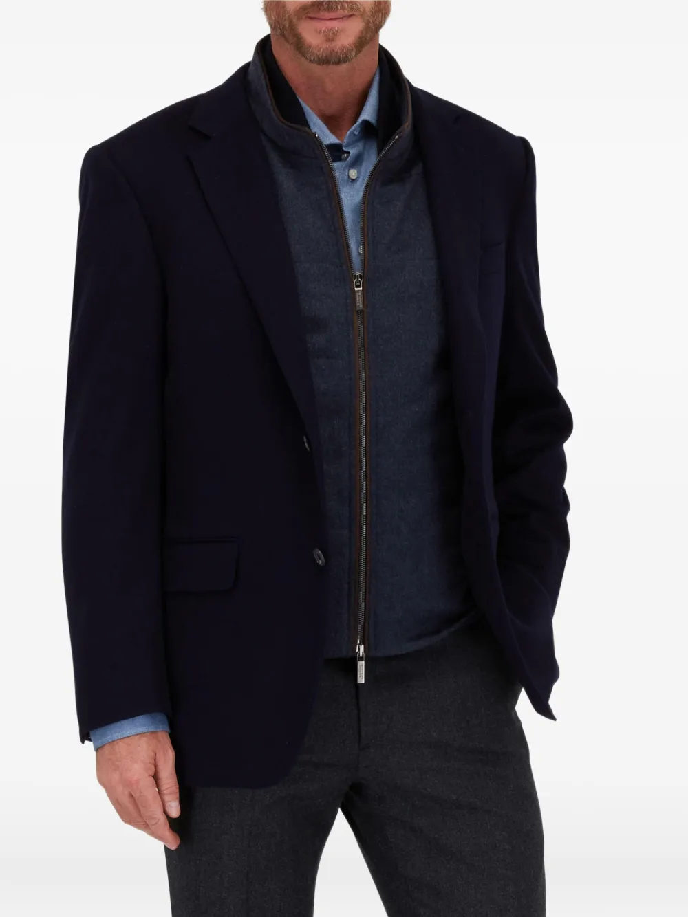 

Однобортный блейзер из смесовой шерсти Canali, синий