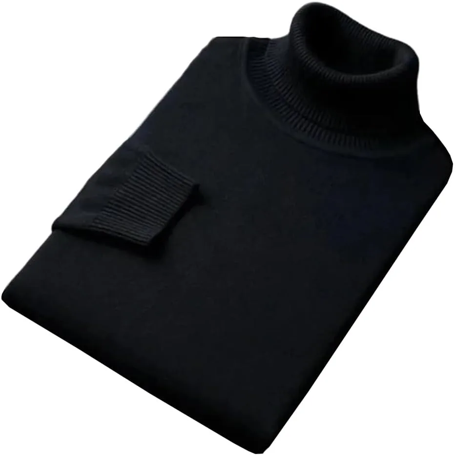 

Мужской свитер с воротником-гольф приталенный с длинными рукавами однотонный