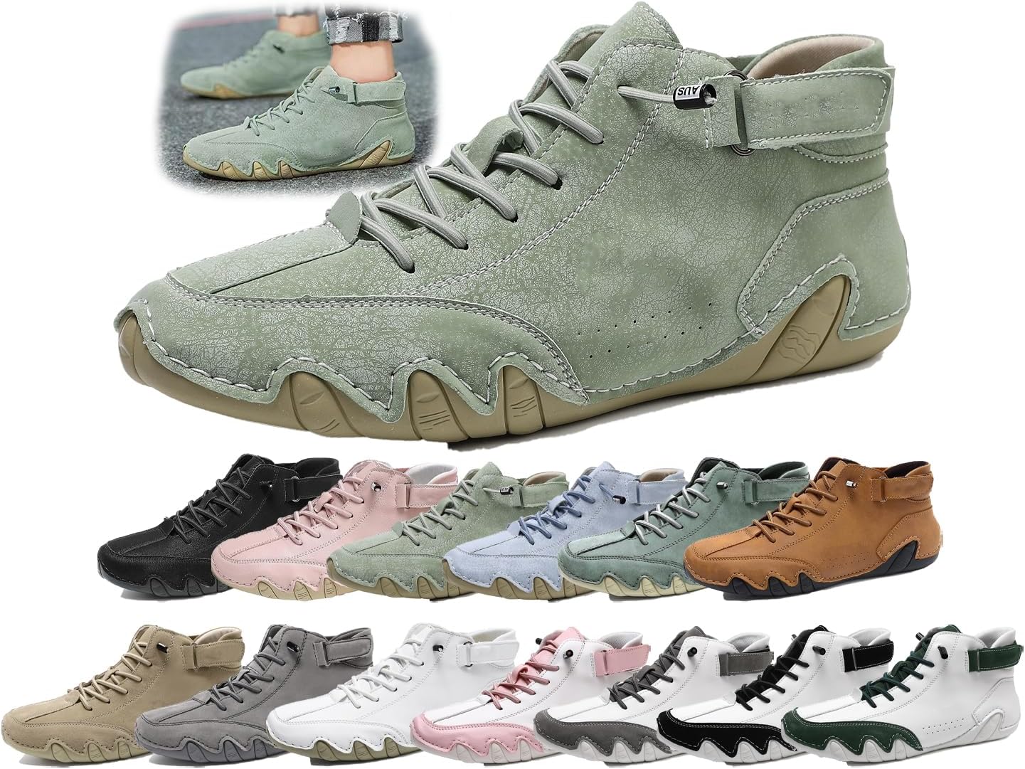 

Мужские ортопедические замшевые ботинки высокого верха - ручная работа, водонепроницаемые, легкие, противоскользящие кроссовки для прогулок и вождения Generic, зеленый