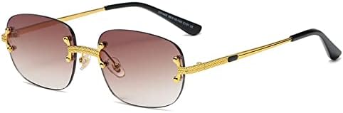 

Популярные солнцезащитные очки 2027 года, маленькие, прямоугольной формы, в стиле ретро, ​​без оправы, с зеркальным покрытием, защита от УФ-излучения UV400 MTZJH, Tea Gradient