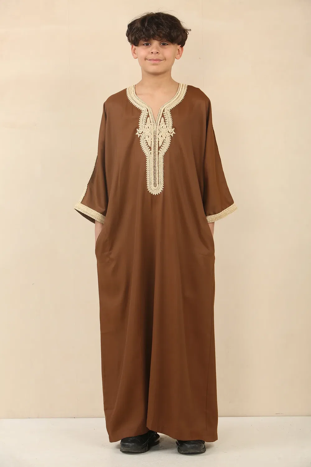 Arabic Thobes Детский коричневый марокканский халат для мальчиков Тобе Джубба Ид Джеллаба Гандура