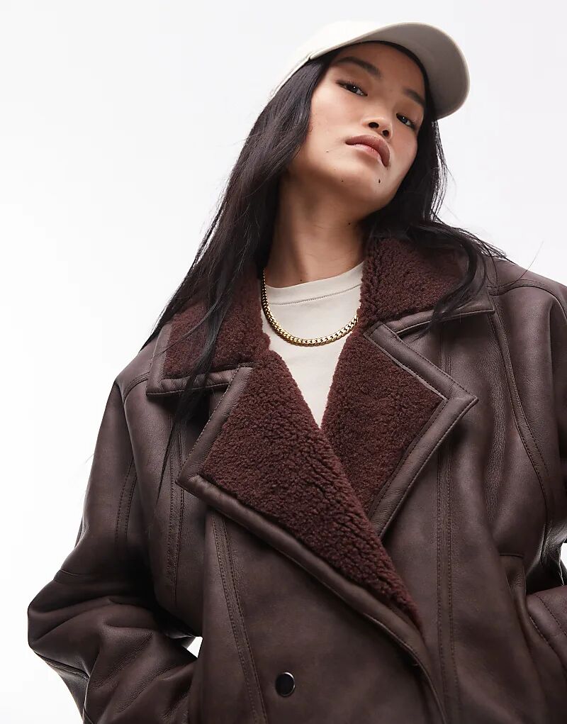

Куртка из овчины бордового цвета Topshop