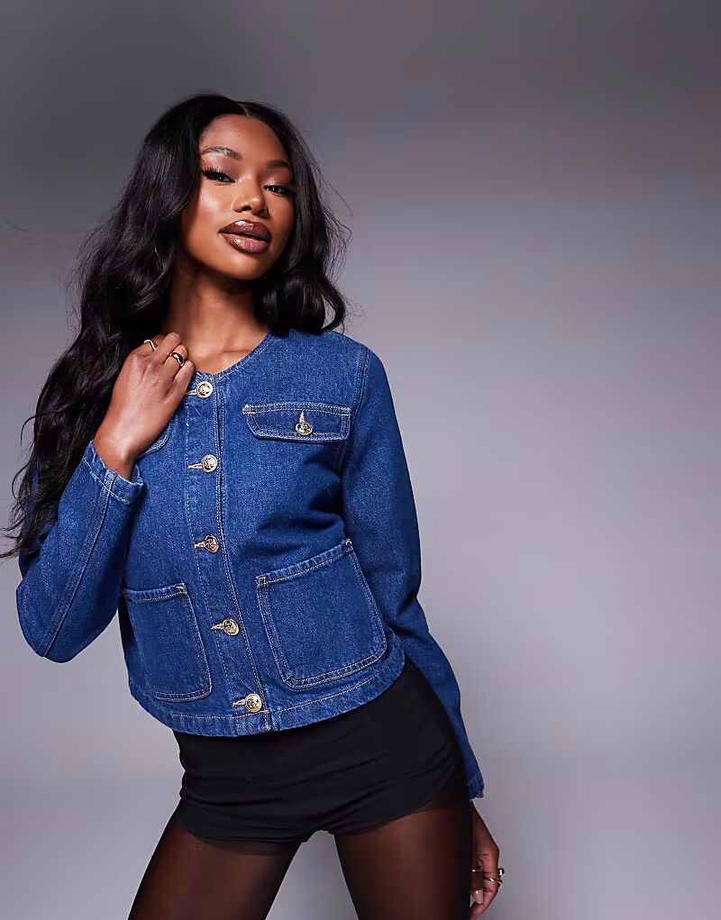 

Джинсовая куртка River Island Trophy Coord, цвет темный