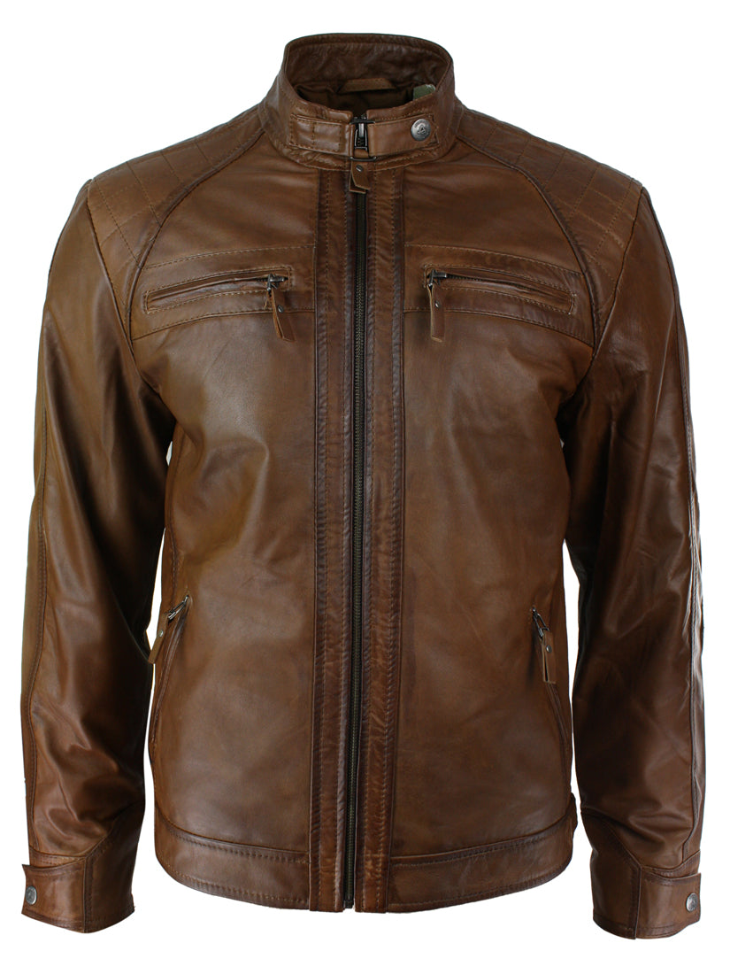 

Короткая байкерская куртка из мягкой кожи на молнии TruClothing, цвет timber