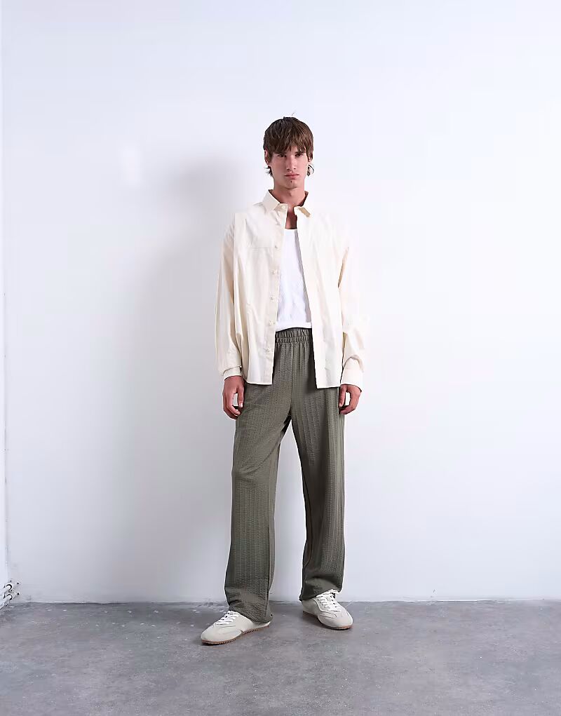 

Спортивные брюки прямого кроя из сирсакера цвета хаки Topman