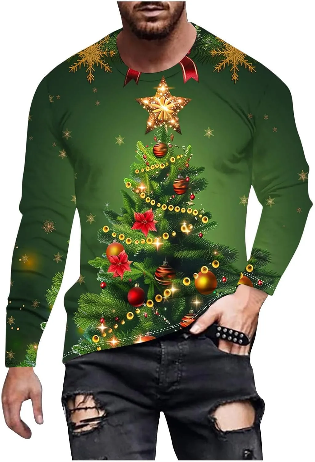 

Мужской свитшот с принтом в виде рождественской елки, оверсайз