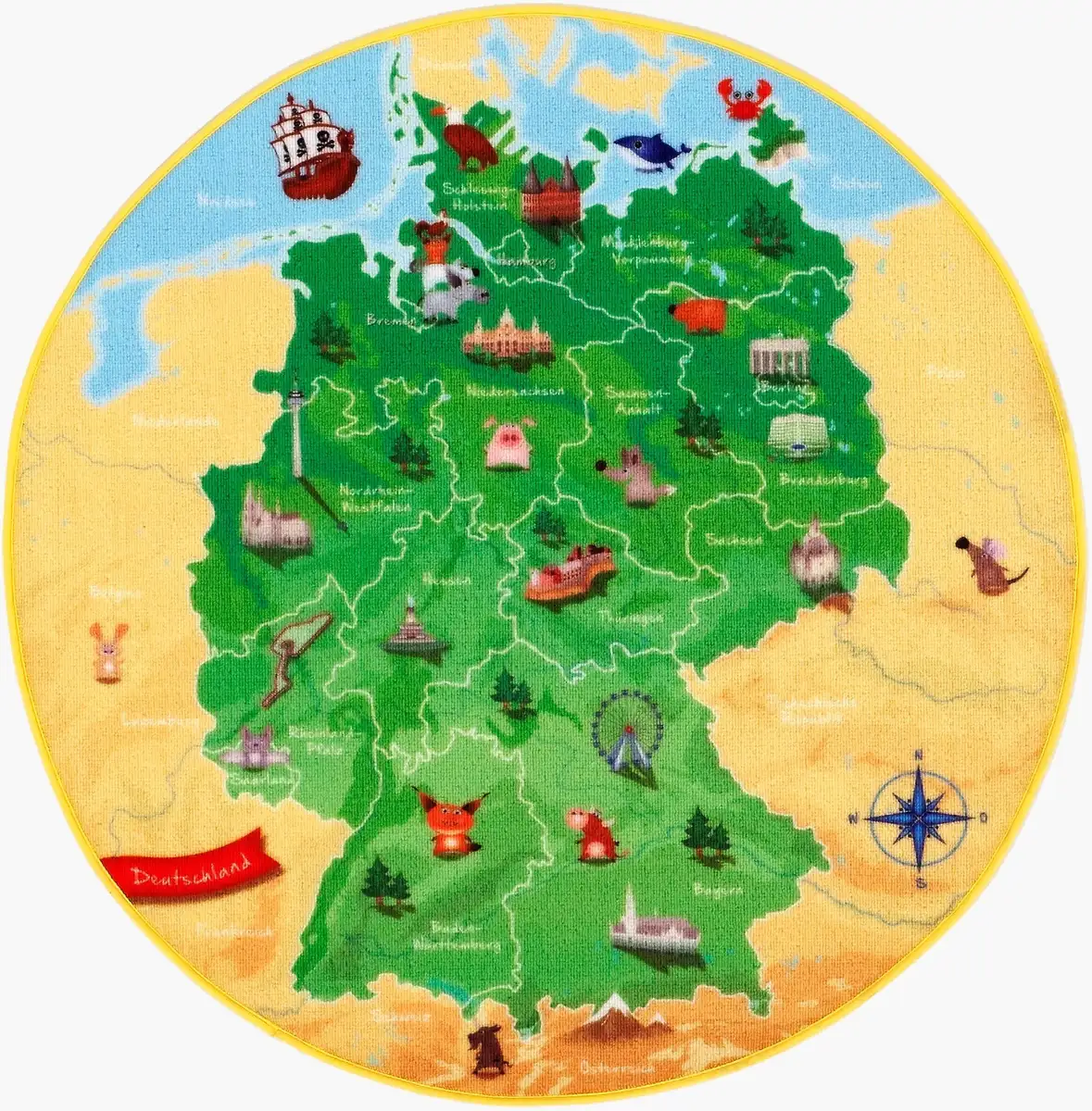 

Детский ковер Böing Carpet "Карта Германии DE-1", круглый, игровой коврик, мотив карты Германии, детская комната 130 см, Ø 130 см, зеленый