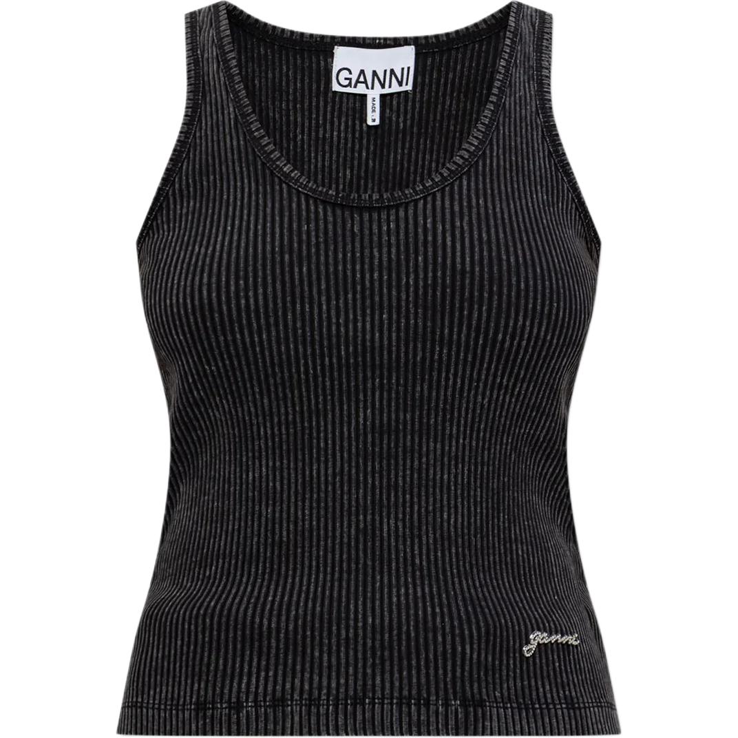 

Рибленый топ GANNI, черный