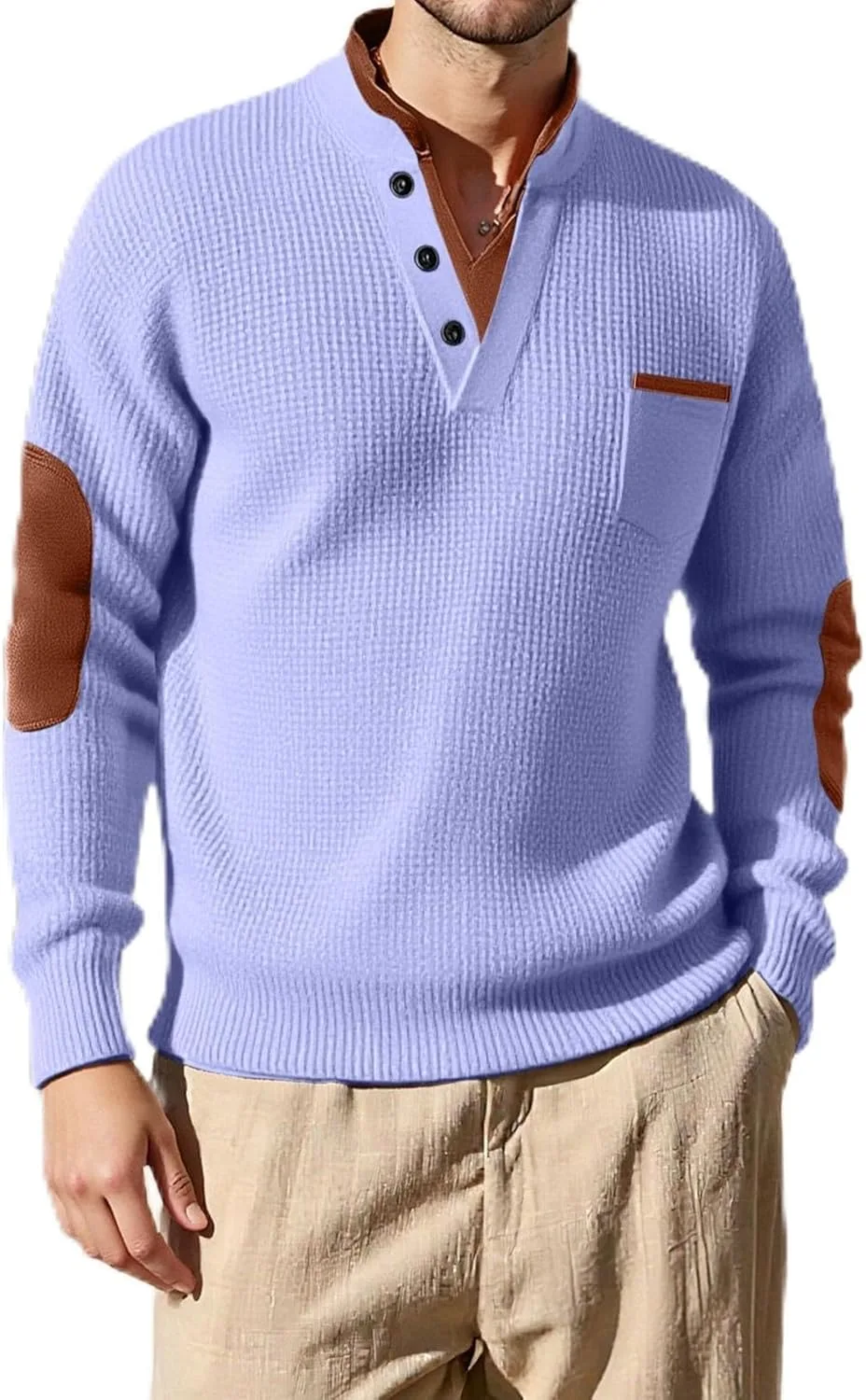 

Мужская рубашка с длинным рукавом Casual Outdoor Stand Collar Pullover с налокотниками Sdwingk