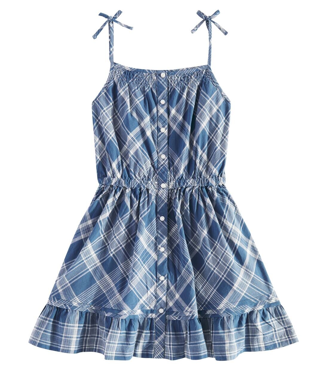 

Платье из хлопка в клетку с оборками Polo Ralph Lauren Kids, цвет blue multi