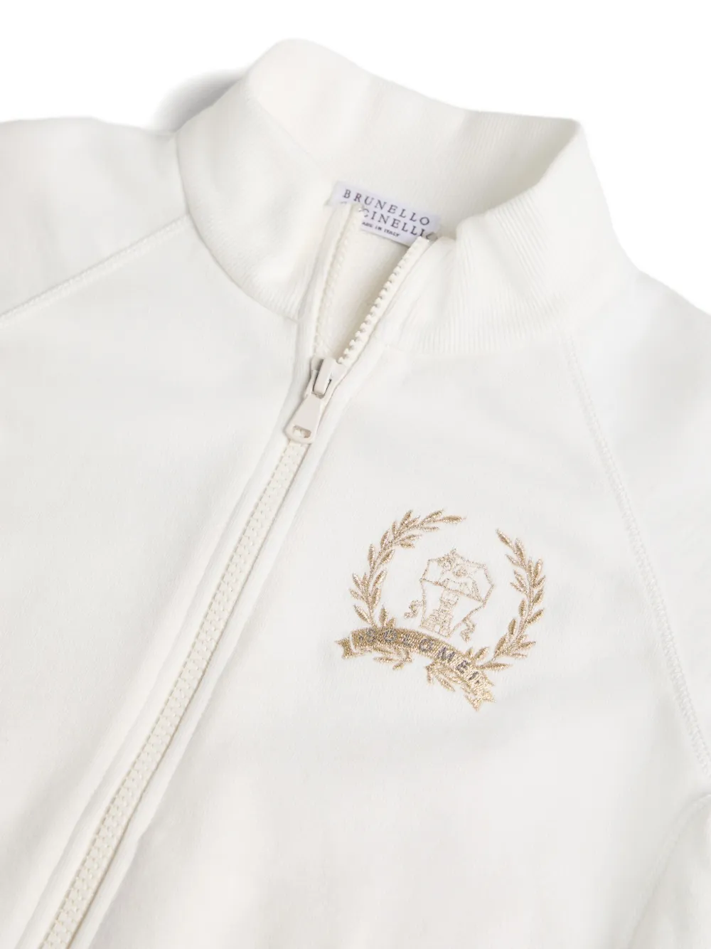 Толстовка на молнии с вышитым логотипом Brunello Cucinelli Kids, белый — фото 3