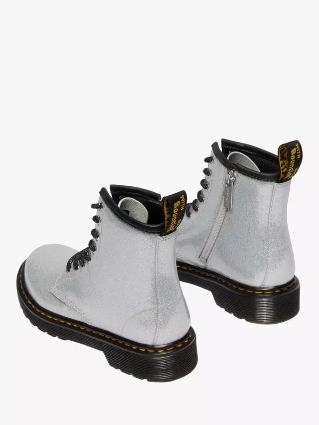 Детские блестящие ботинки на шнуровке 1460, серебристые Dr. Martens — фото 4