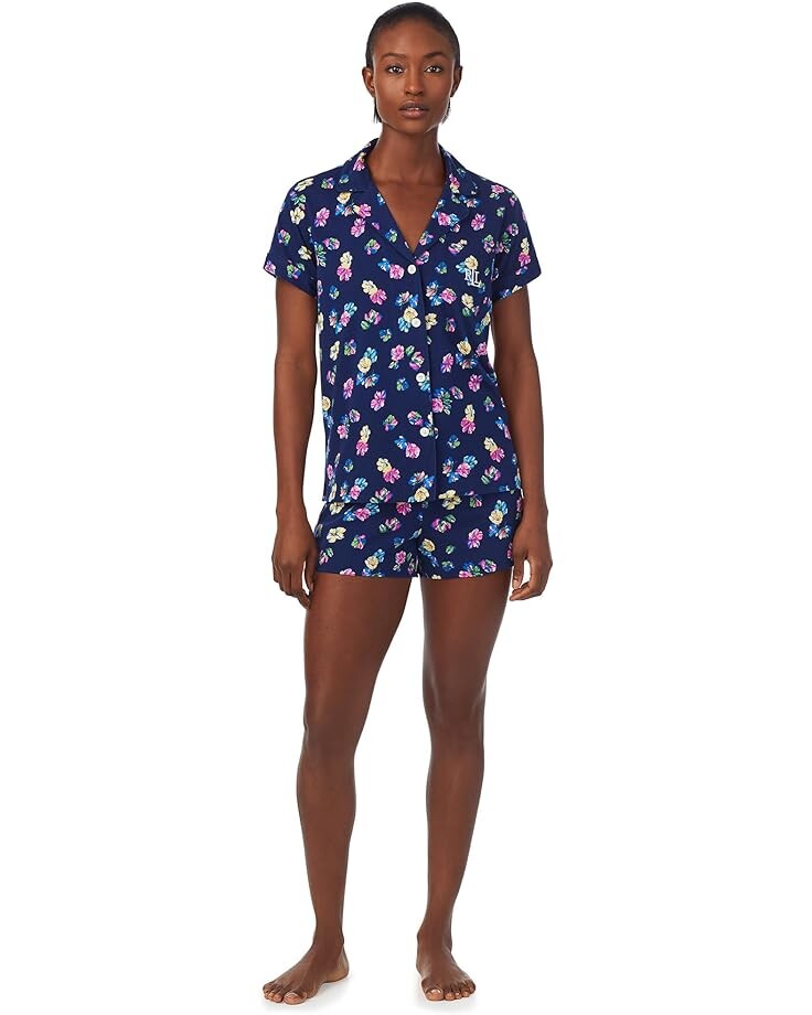 

Пижама LAUREN Ralph Lauren Short Sleeve Notch Collar Boxer, цвет Navy Ground Floral
