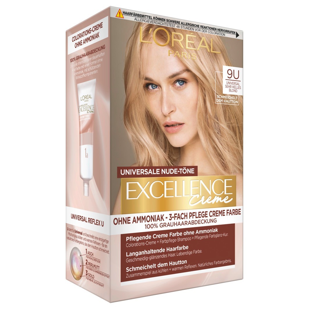 

Краска для волос excellence creme universale nude-töne Loreal Paris, nr. 9u - sehr helles blond, количество 1 шт.