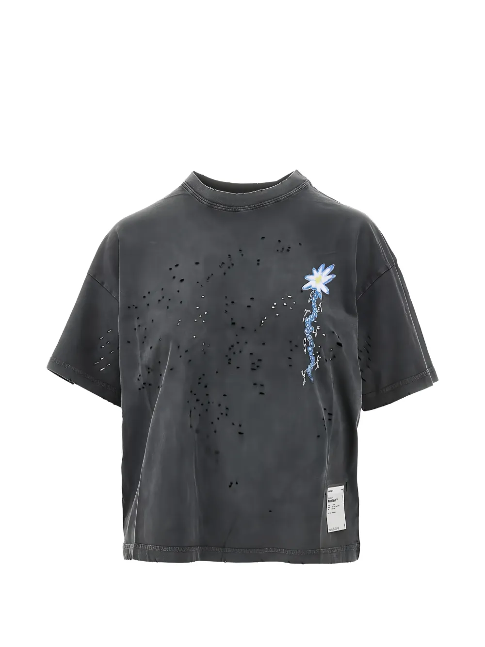 

Футболка с цветочным декором и эффектом состаривания Satisfy, серый