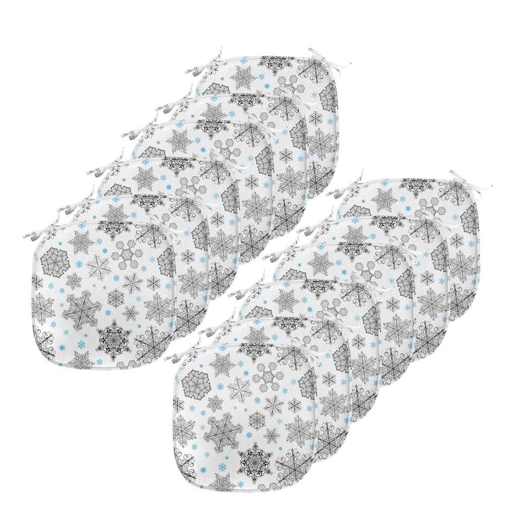 

ABAKUHAUS Подушки для обеденного стула «Снежинка» Кружевное искусство Зимняя декоративная водонепроницаемая подушка с ремнями для кухонных сидений 40 см x 40 см Упаковка из 12 шт. Синий Черный Белый