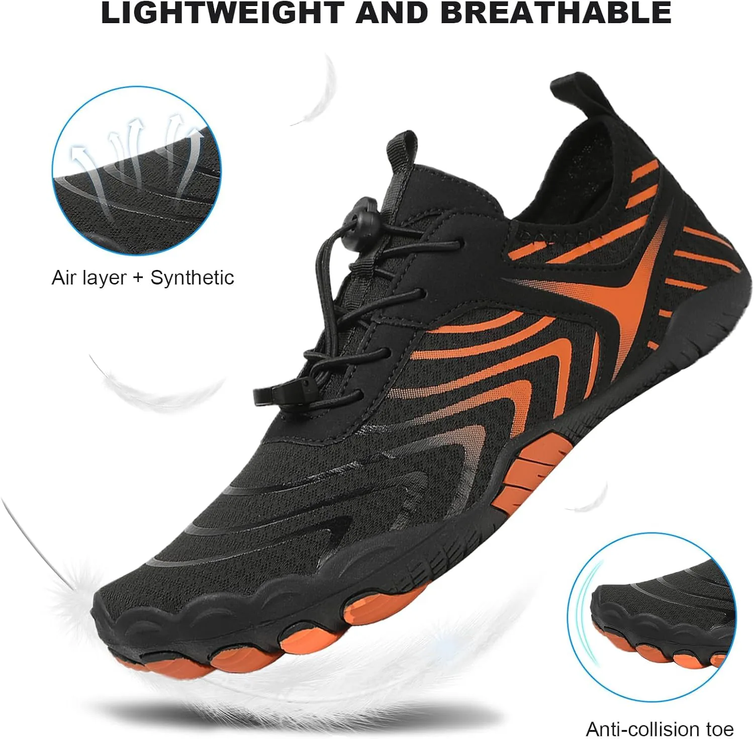 Обувь Footwear Pro Hike Barefoot для женщин и мужчин с широкой носочной частью, здоровая и нескользящая, дышащая, для босоногой ходьбы, пляжа, бассейна, плавания, серфинга, прогулок, походов и бега по тропам Generic, оранжевый — фото 4
