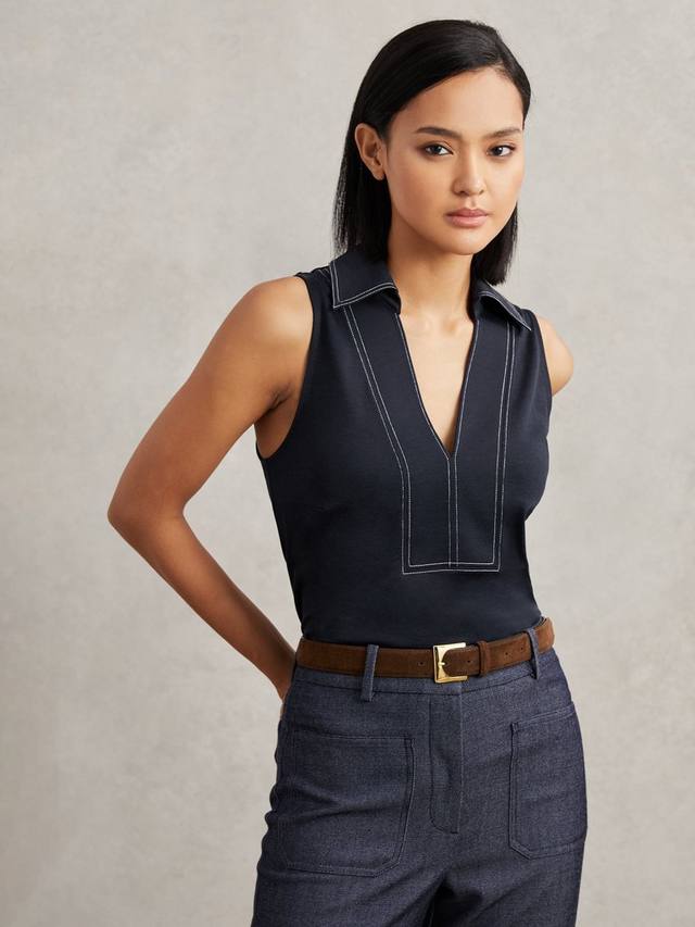 

Топ Maisie с V-образным вырезом без рукавов Reiss, Navy/Ivory