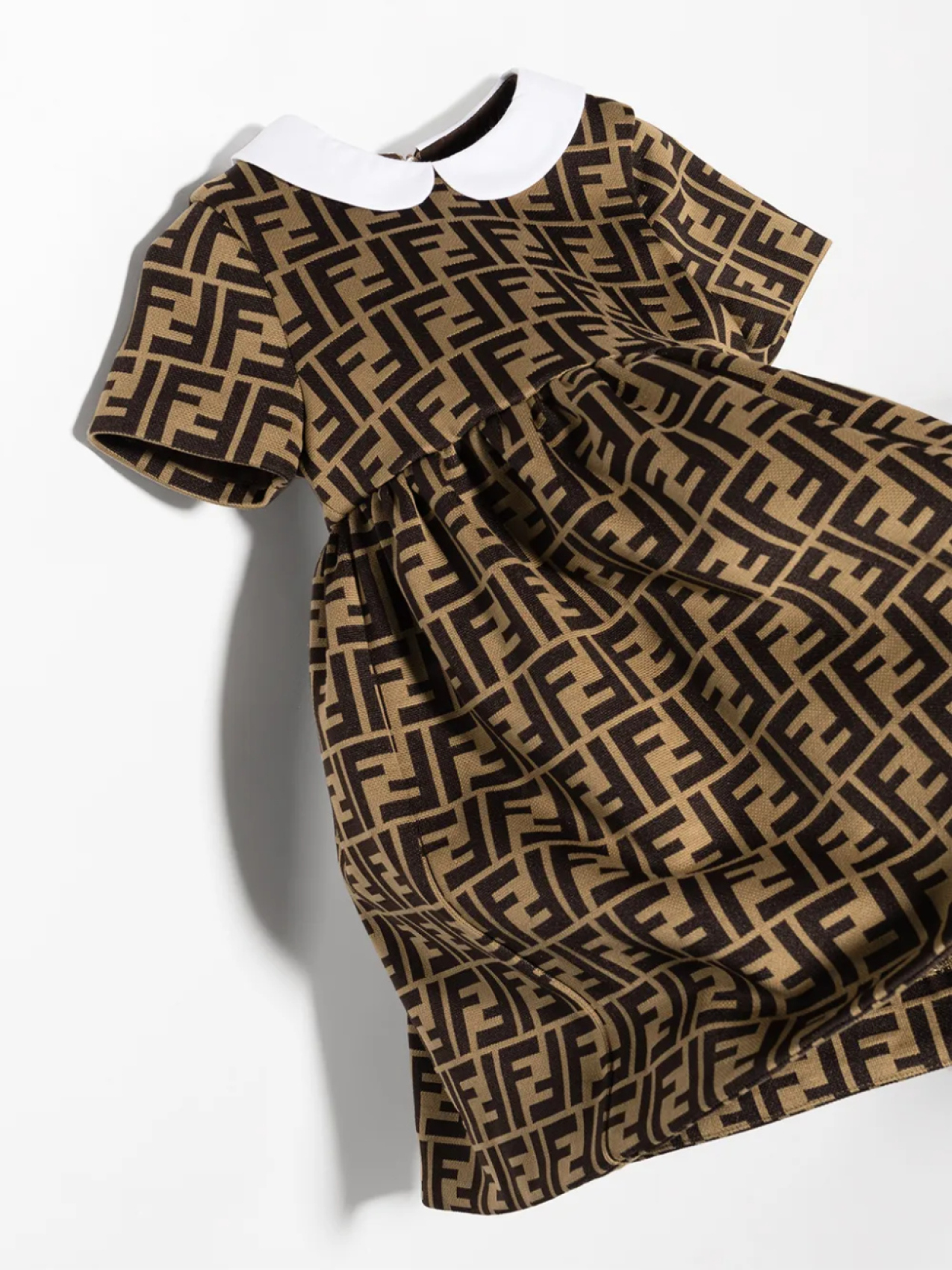 Платье с короткими рукавами и логотипом FF Fendi Kids, коричневый — фото 4