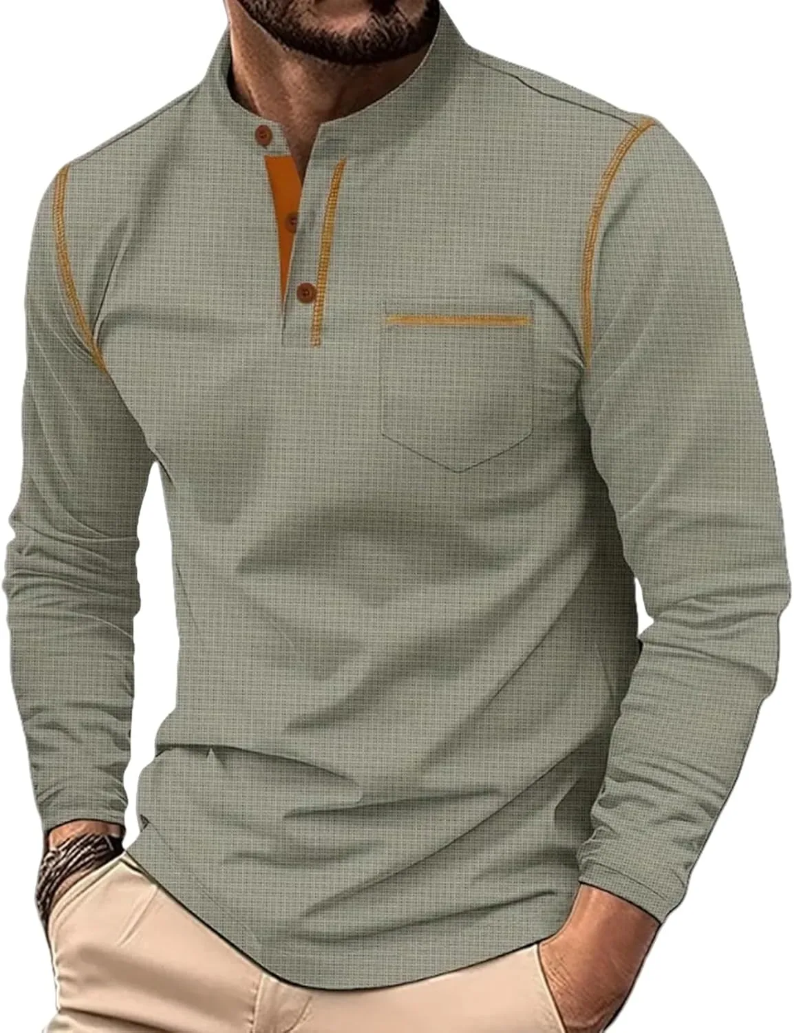 

Мужская повседневная рубашка-поло Henley с длинным рукавом Slim Fit и карманом RSZGSWS