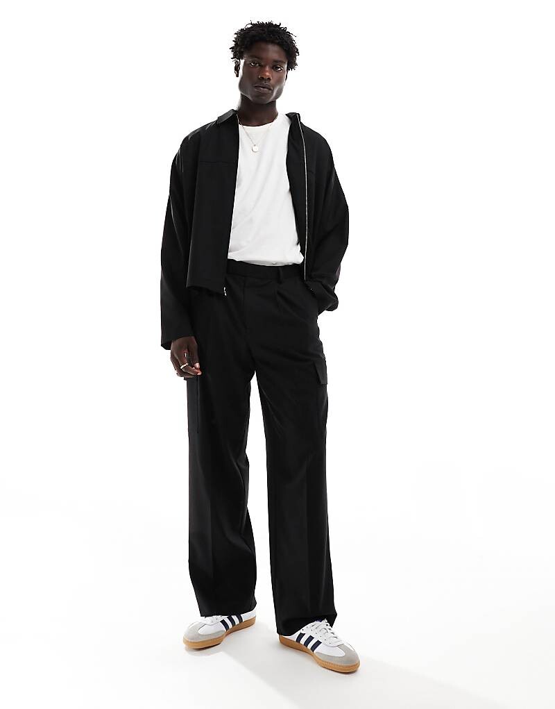 

Черные широкие брюки карго в стиле смарт-коорд ASOS DESIGN