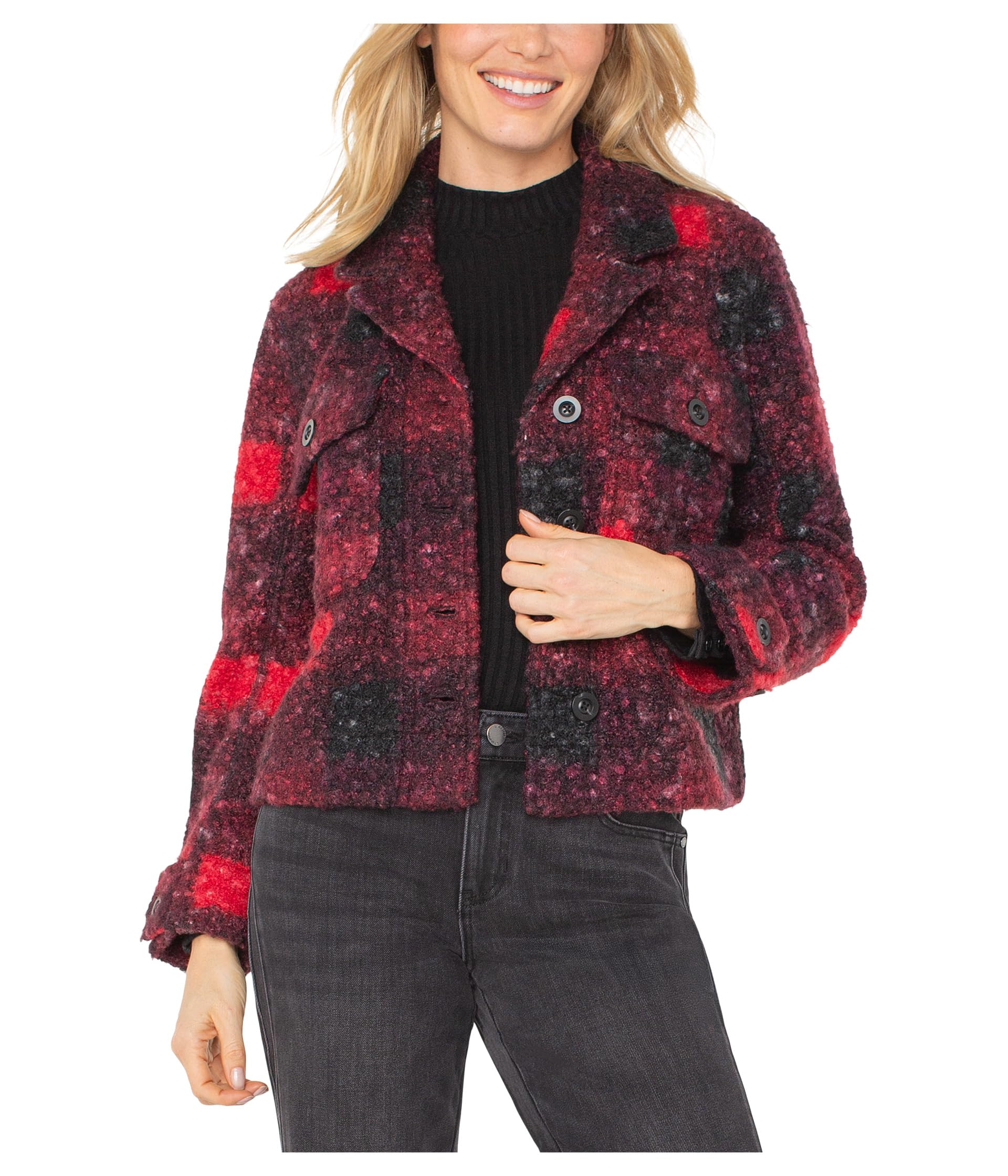 

Куртка Liverpool Los Angeles Button Front Buffalo Check Sherpa Boxy Shacket, цвет Red/Black Buffalo Check Sherpa