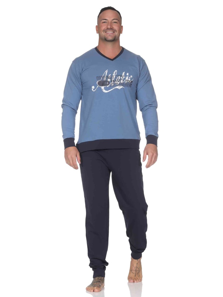 

NORMANN Пижама с длинными рукавами и принтом спереди, светло-голубого цвета