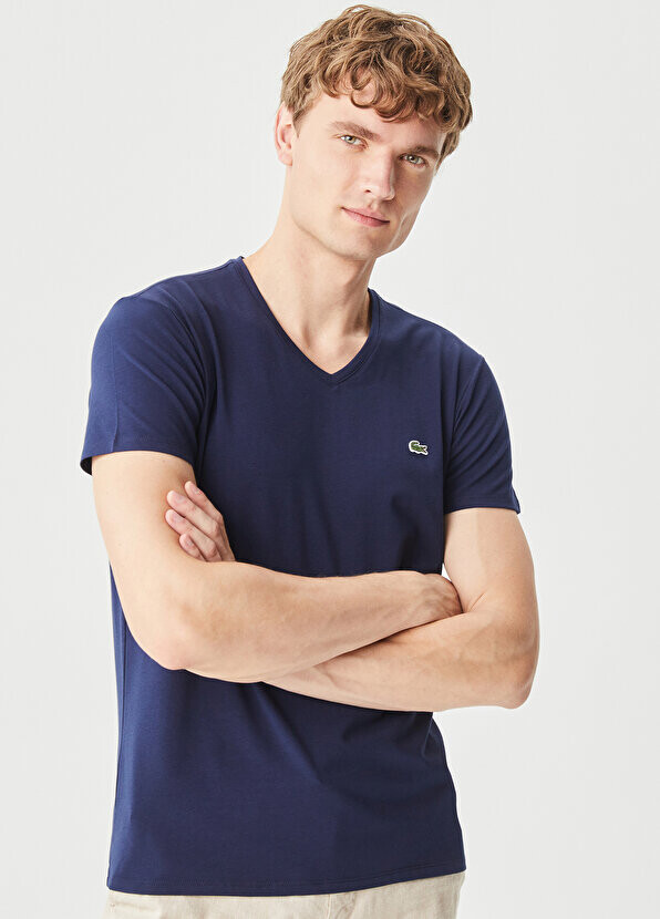 Футболка Lacoste, мужская, приталенная, с V-образным вырезом, темно-синий — фото 2