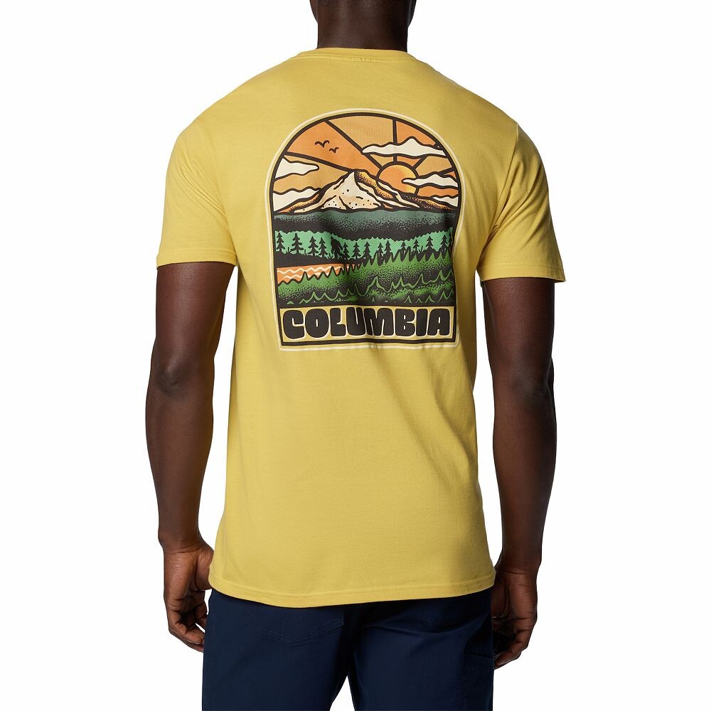 

Мужская футболка Columbia Outdoor Gear с короткими рукавами и графическим рисунком, цвет Mustard