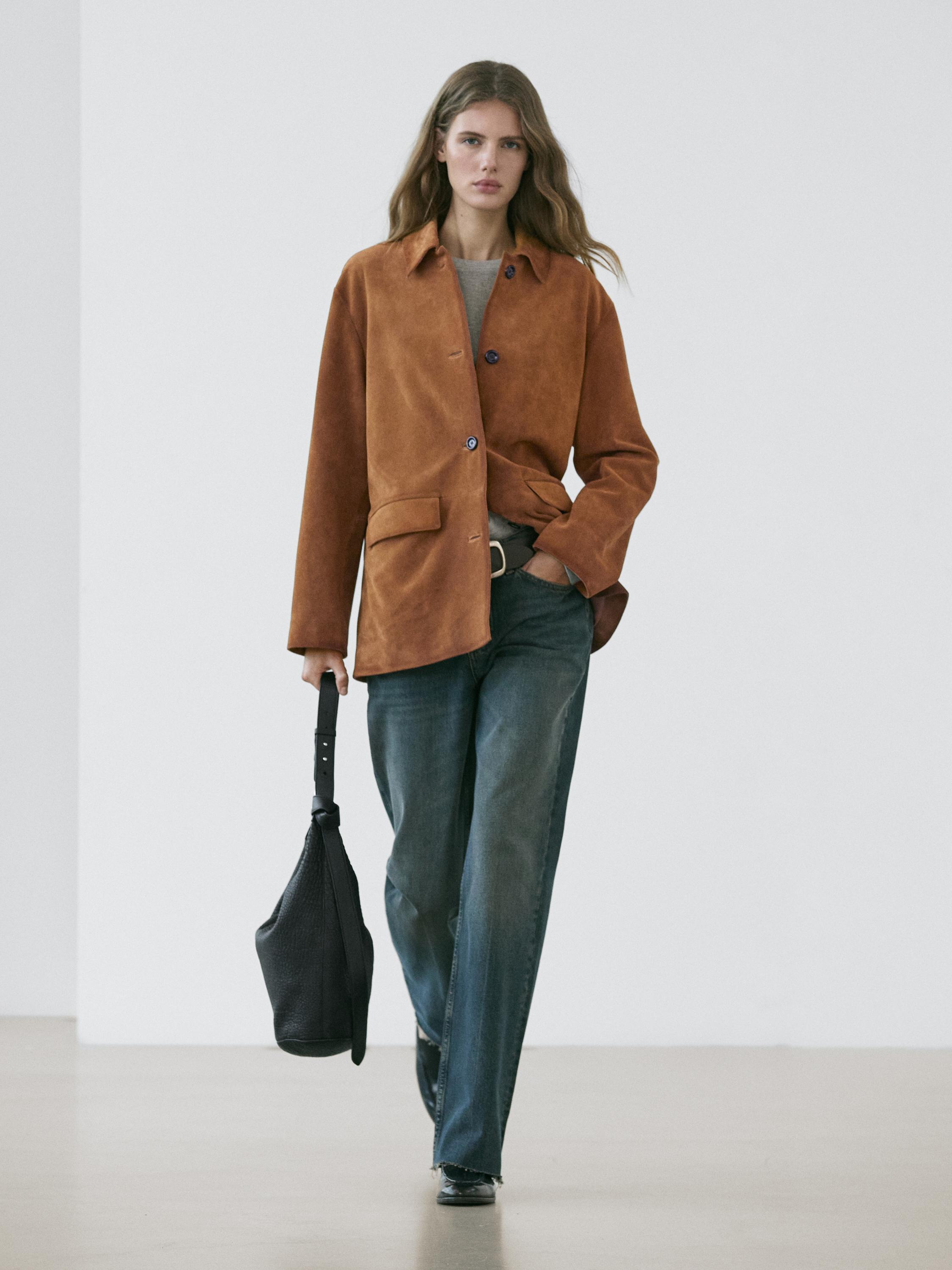 Замшевая кожаная куртка Massimo Dutti, camel