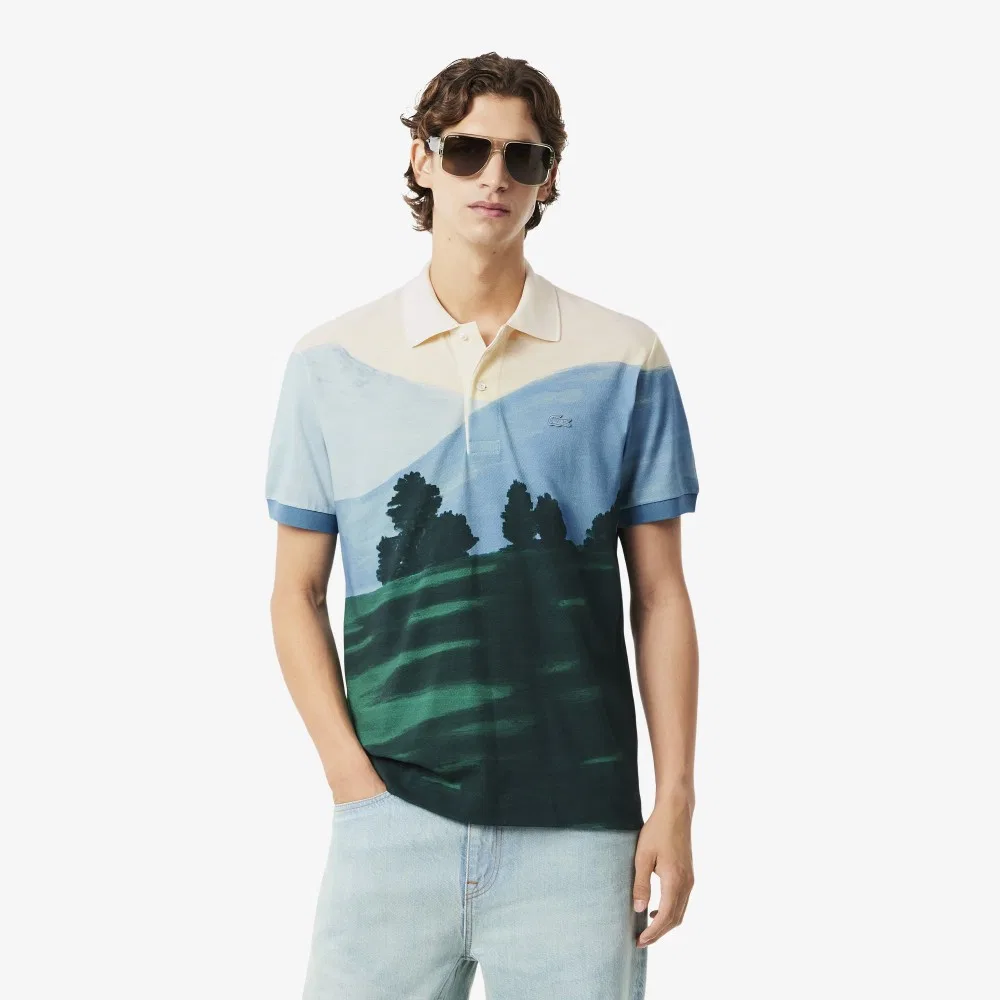 Мужское жаккардовое поло с коротким рукавом Landscape PH5895, зелёное, от Lacoste
