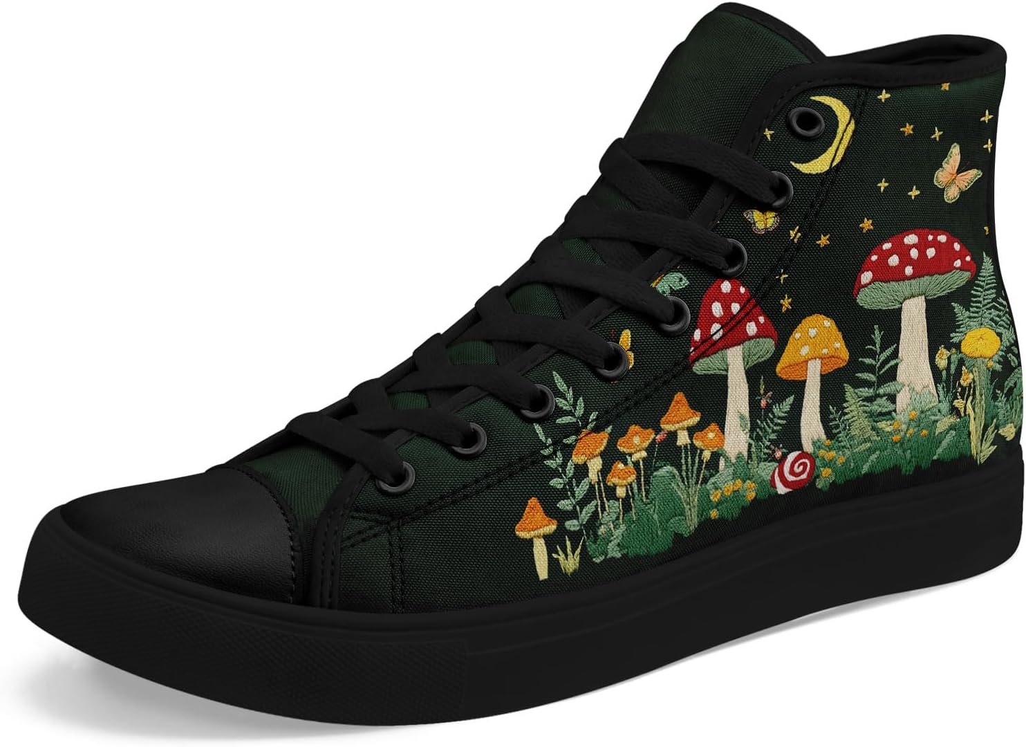 

Женские стильные высокие кеды из холста AWSOLE с принтом цветов и грибов, подарок для нее, легкие модные повседневные туфли на плоской подошве, черный/красный/зеленый/оранжевый