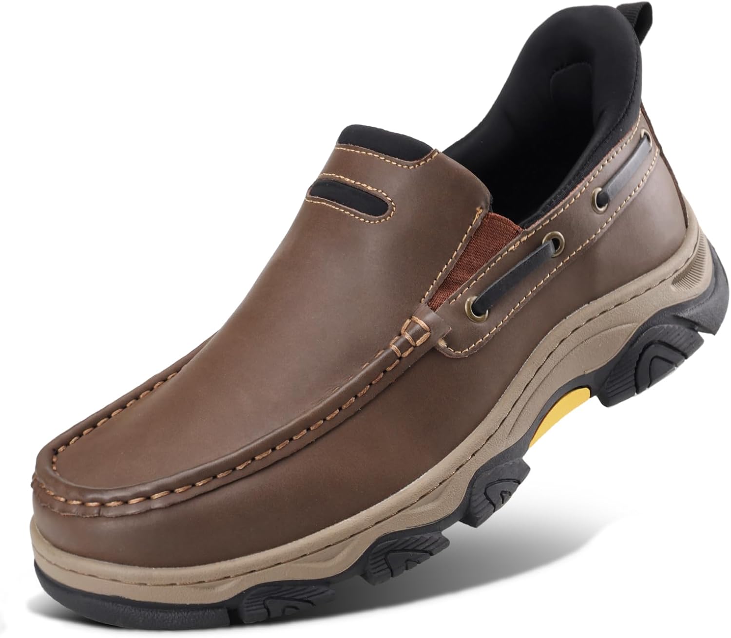 

Мужские кожаные слипоны без шнурков для ходьбы и работы, удобные повседневные туфли с амортизирующей подошвой Voceco, темно-коричневый