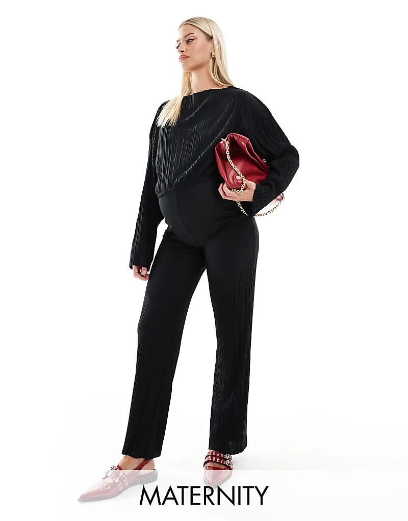 

Mamalicious Maternity Брюки-комбинезон с широкими штанинами и плиссе, черный цвет Mama.Licious