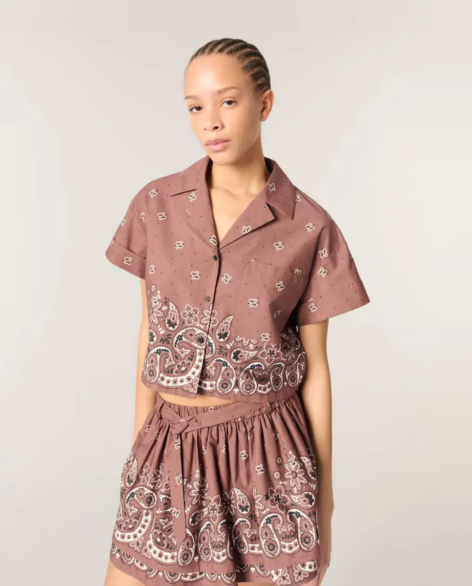 

Короткая женская рубашка с принтом из стразов Maje, мультиколор