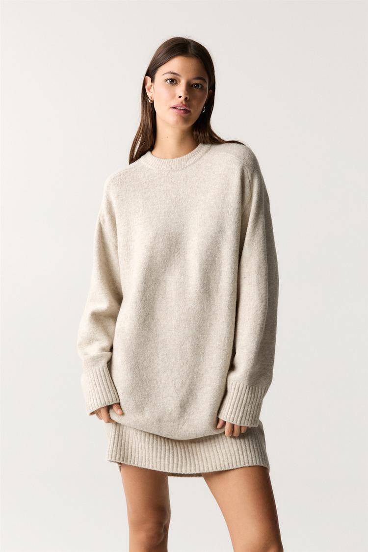 

Трикотажное платье с длинными рукавами Pull And Bear, бежевый